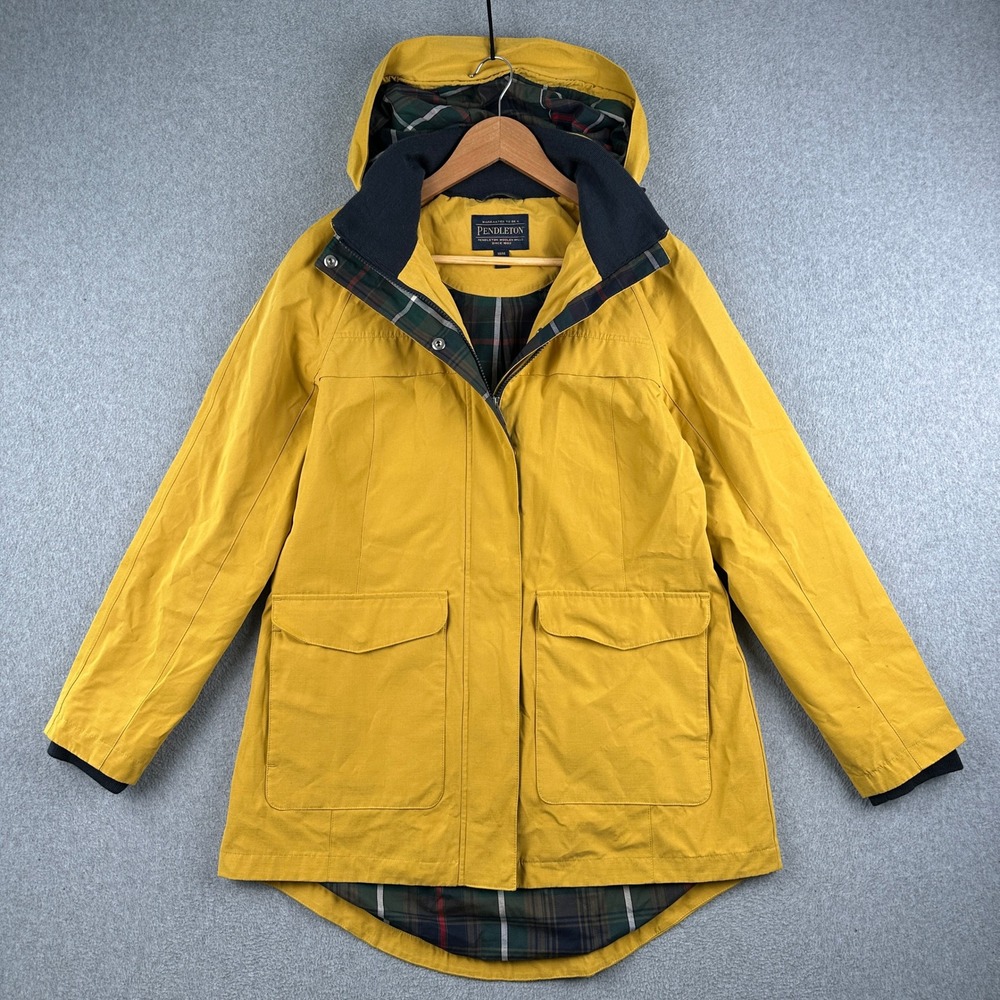 Pendleton Jacket Womens Medium Hooded Plaid Lined Yellow Utility Coat